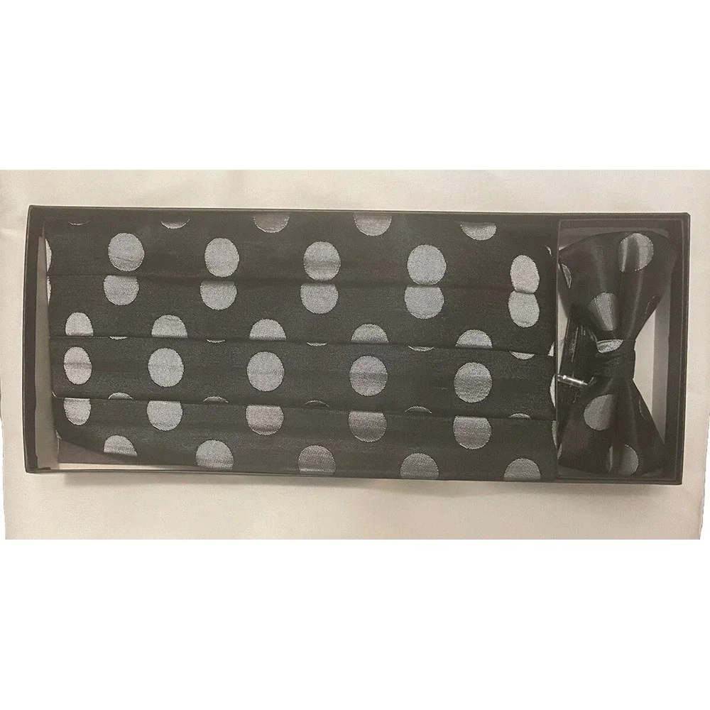 Vicky Davis‎ Matching Bow Tie and Cummerbund Black With Silver Polka Dots Set